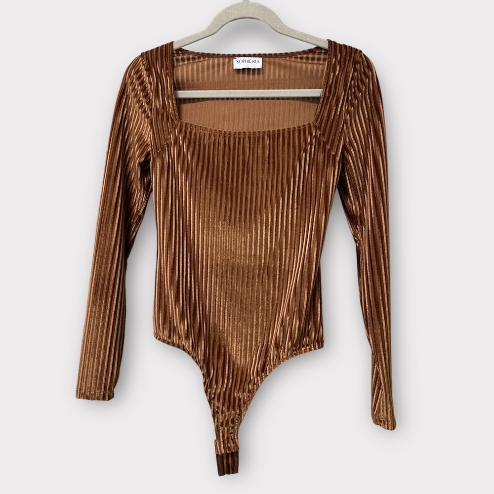 Sophie Rue Square Neck Metallic Ribbed Bodysuit